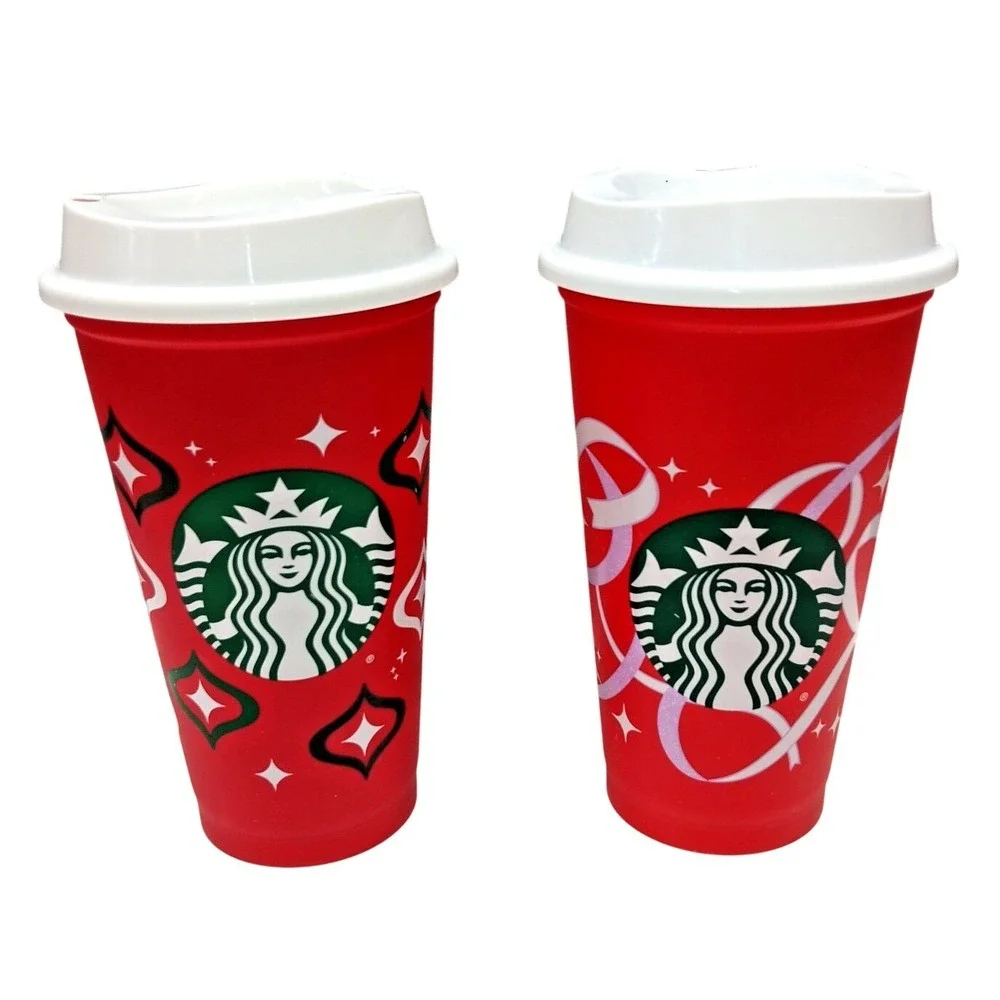 Starbucks Christmas Holiday Coffee Tumbler Lot Reusable Red White 16oz‎ 2023